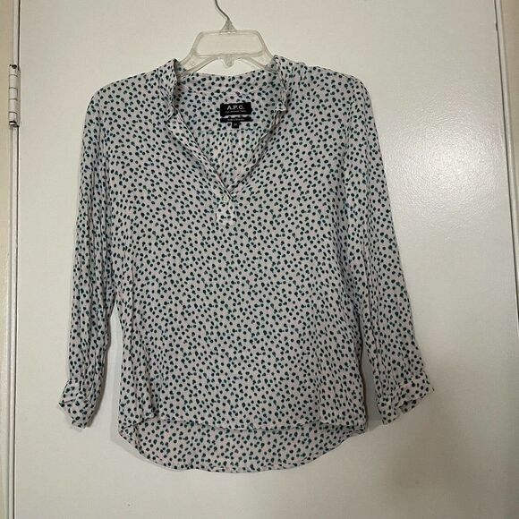 A.P.C. Paris Green dotted chiffon lightweight Blouse top size 34 US XS - Picture 1 of 6